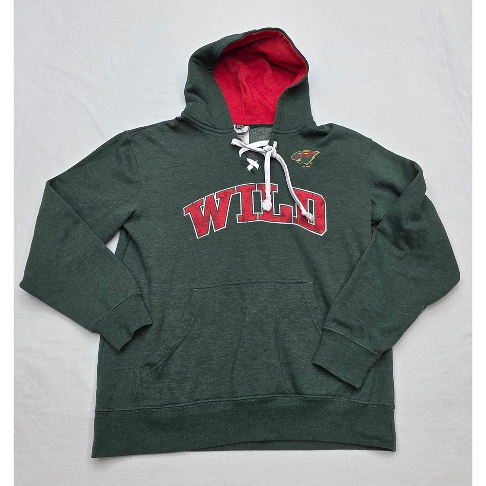 NHL Minnesota Wild Mens Size Medium Hockey Hoodie Lace Up Green Sweatshirt Fan